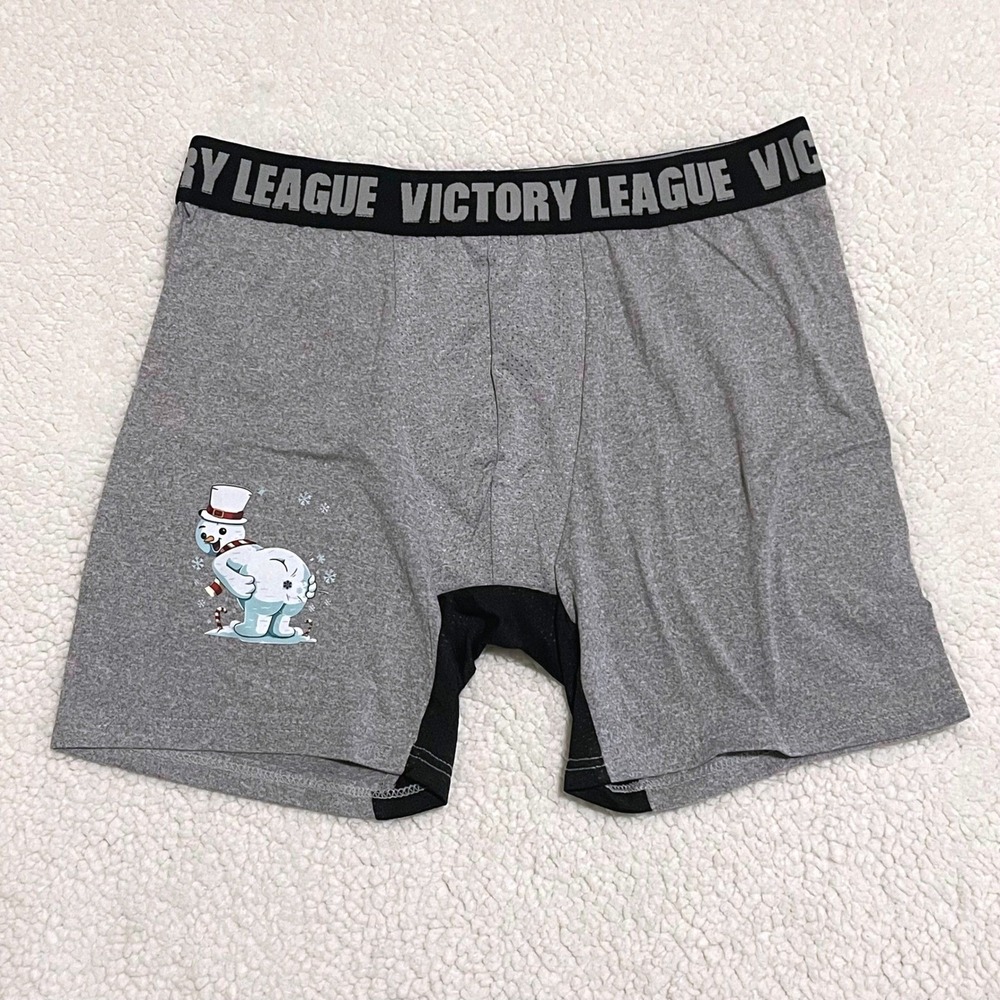 Victory League Medium (32-34) Winter Moon Snowman Boxer Briefs Gray Performance